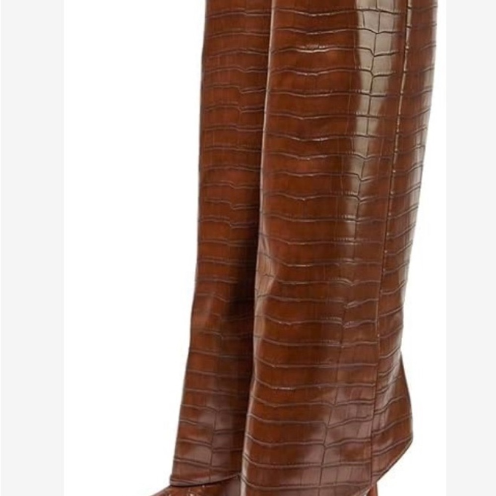 Brown Croc-Embossed Leather Boots